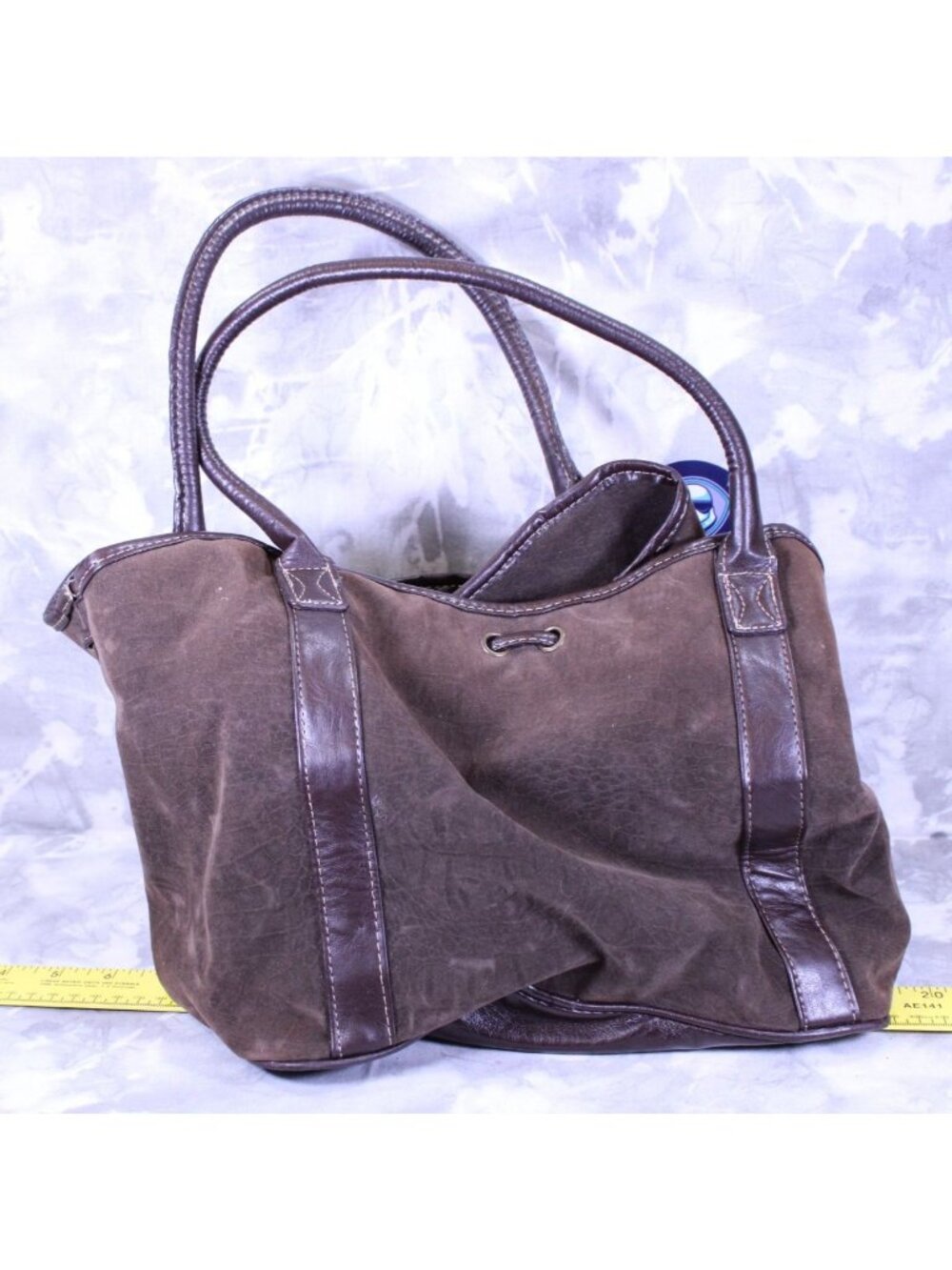 Stitched Detail Suede Handbag Cinch Closure Lined Purse - Picture 2 of 5